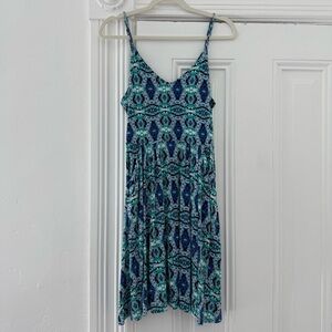🦊 Cynthia Rowley Teal and Navy Patterned Dress